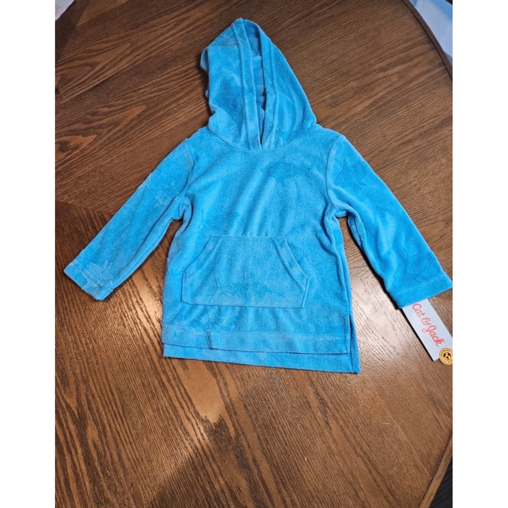 Cat & Jack Toddler Blue Terry Cloth Shark Embossed Hoodie Sweatshirt 2T NWT